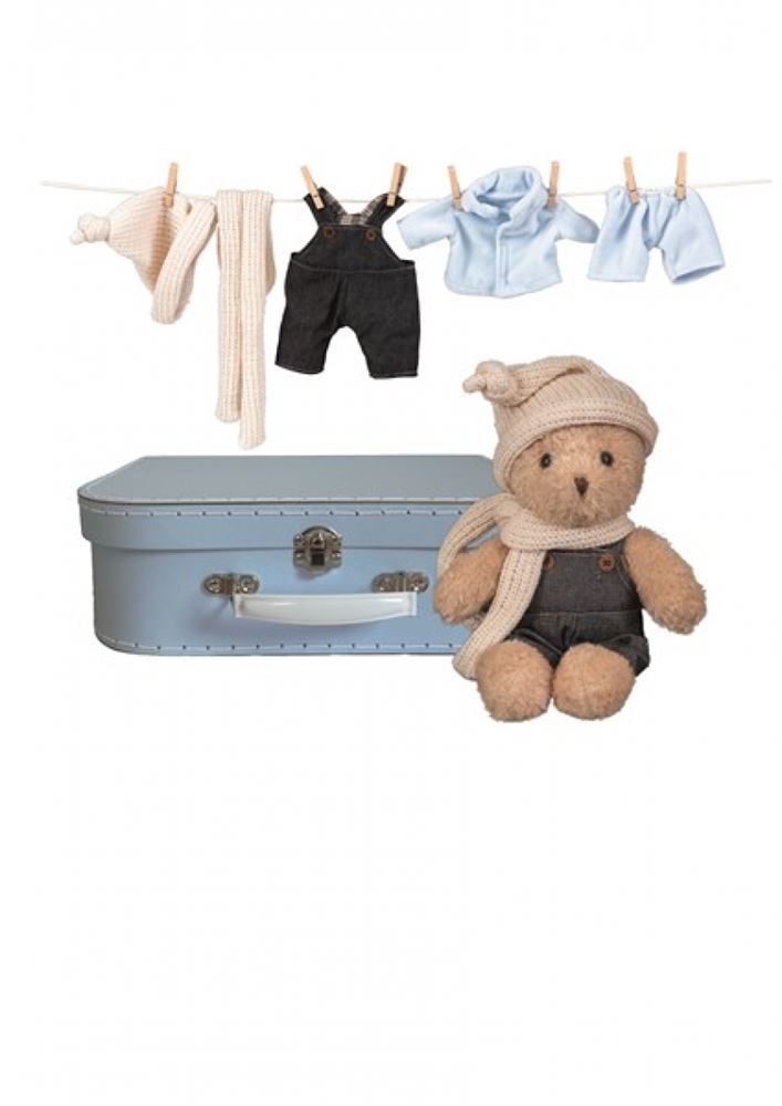 Egmont Morris met kleding in koffer. 29x