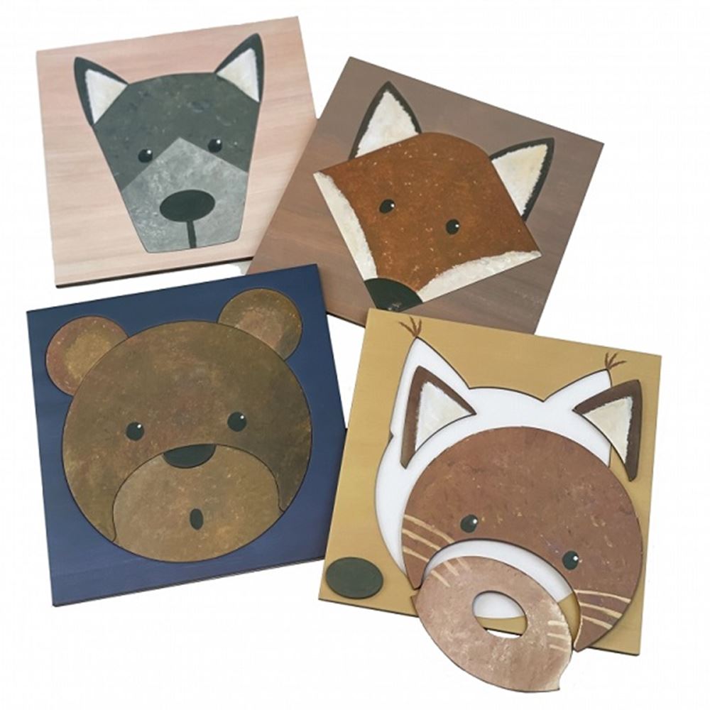 4 Puzzels Bosdieren 3+ 23X23X4 cm