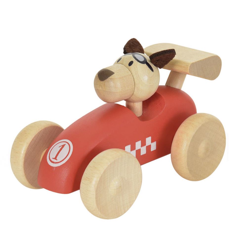 Egmont Houten raceauto met hond. 12x7x7