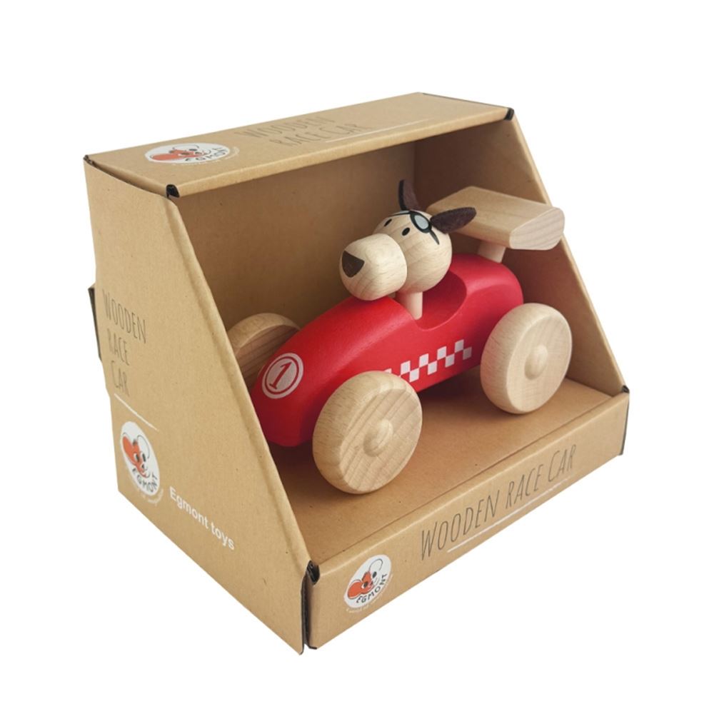 Egmont Houten raceauto met hond. 12x7x7