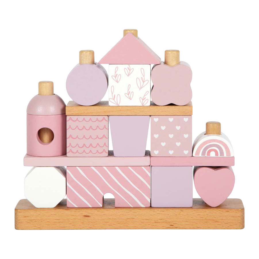 Small Foot - houten stapelhuis roze - 18dlg.