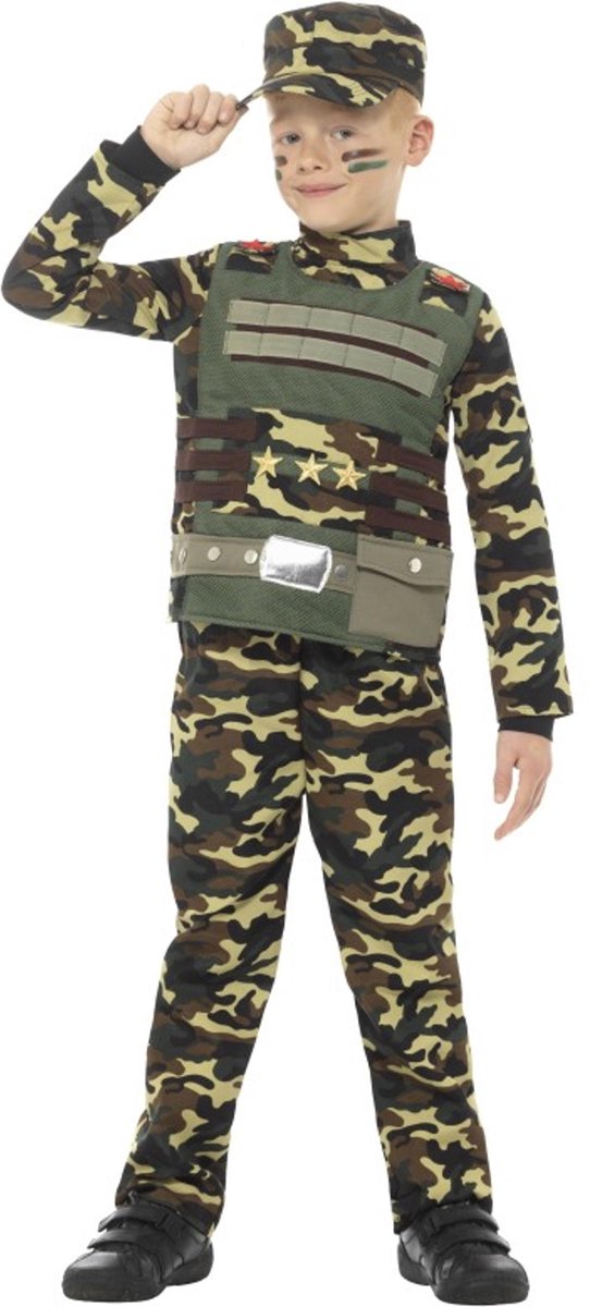 Smiffys kinder kostuum -kids tm 9 jaar- camouflage military groen