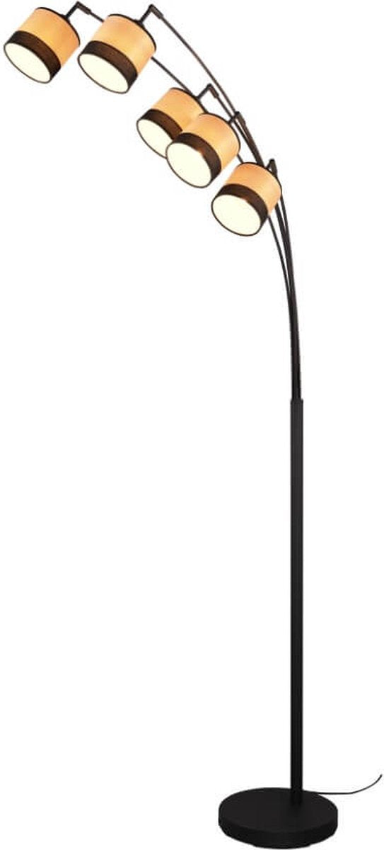 RL LIVE YOUR LIGHT Reality bolzano - vloerlamp - zwart mat - excl. 5x e14 10w - voetschakelaar - kap houtlook