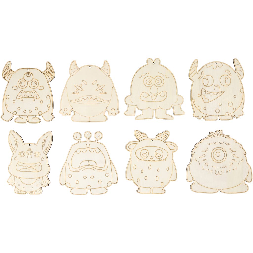 Creativ Company Https: www.cchobby.nl houten-figuren-monsters-h-12-4-cm-dikte-3-mm-8-stuk-1-doos
