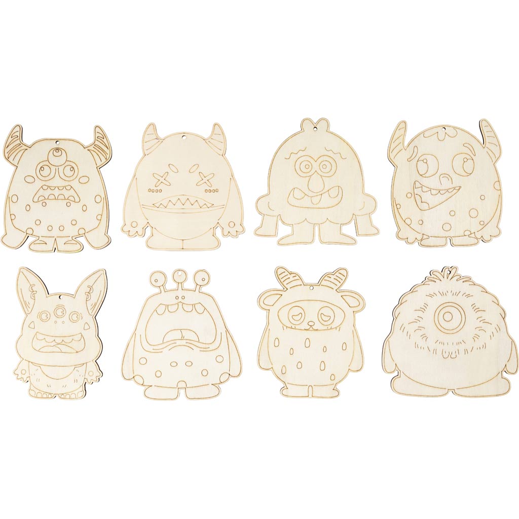 Creativ Company Https: www.cchobby.nl houten-figuren-monsters-h-12-4-cm-dikte-3-mm-24-stuk-1-doos