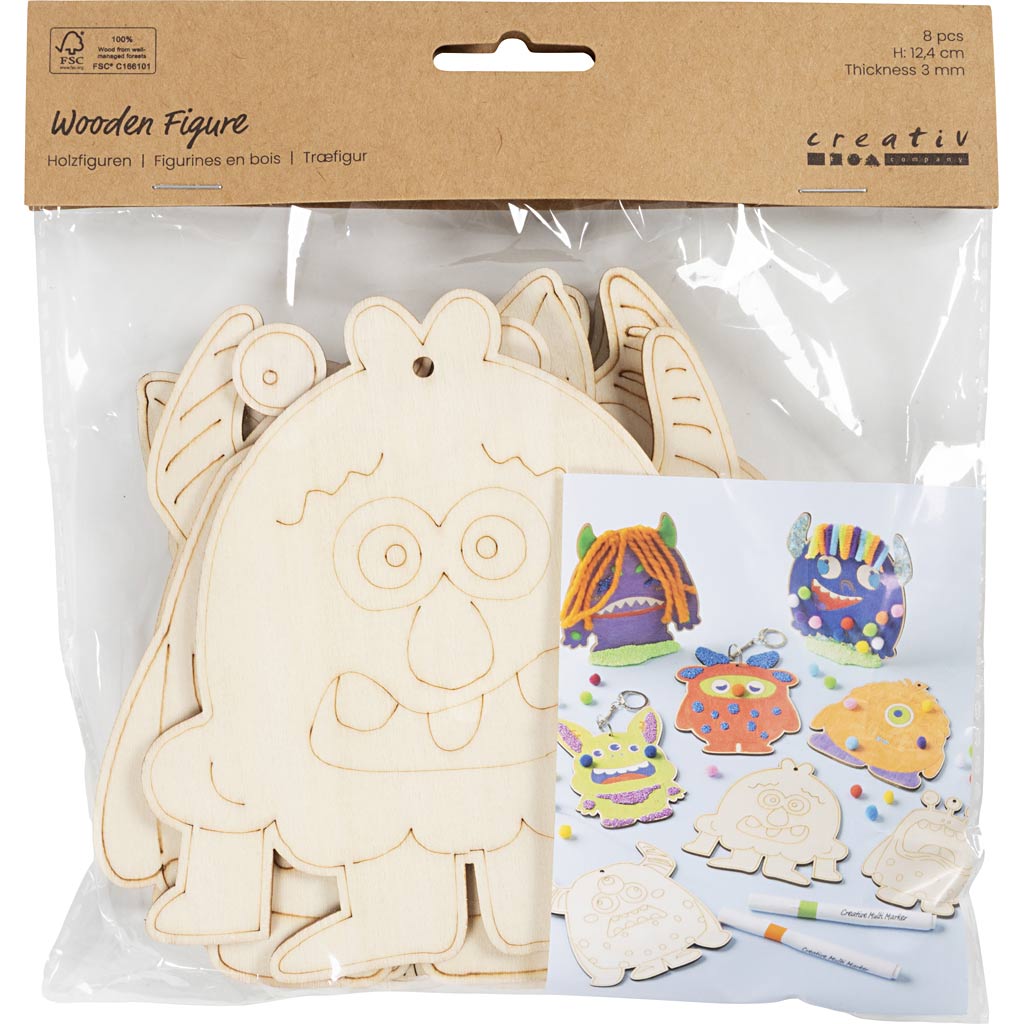 Creativ Company Https: www.cchobby.nl houten-figuren-monsters-h-12-4-cm-dikte-3-mm-8-stuk-1-doos