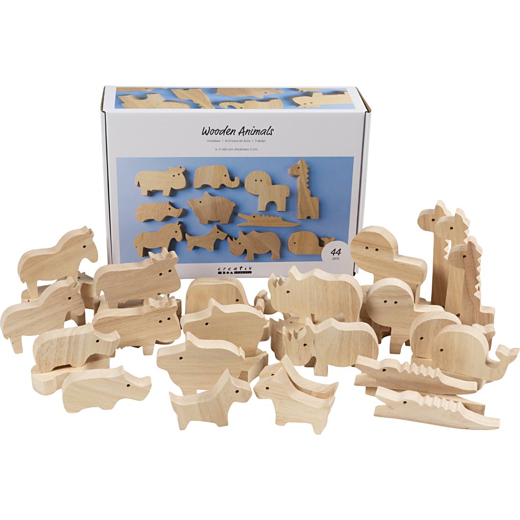 Creativ Company Https: www.cchobby.nl houten-dieren-boerderij-en-safari-h-3-14-5-cm-dikte-2-cm-44-stuk-1-doos