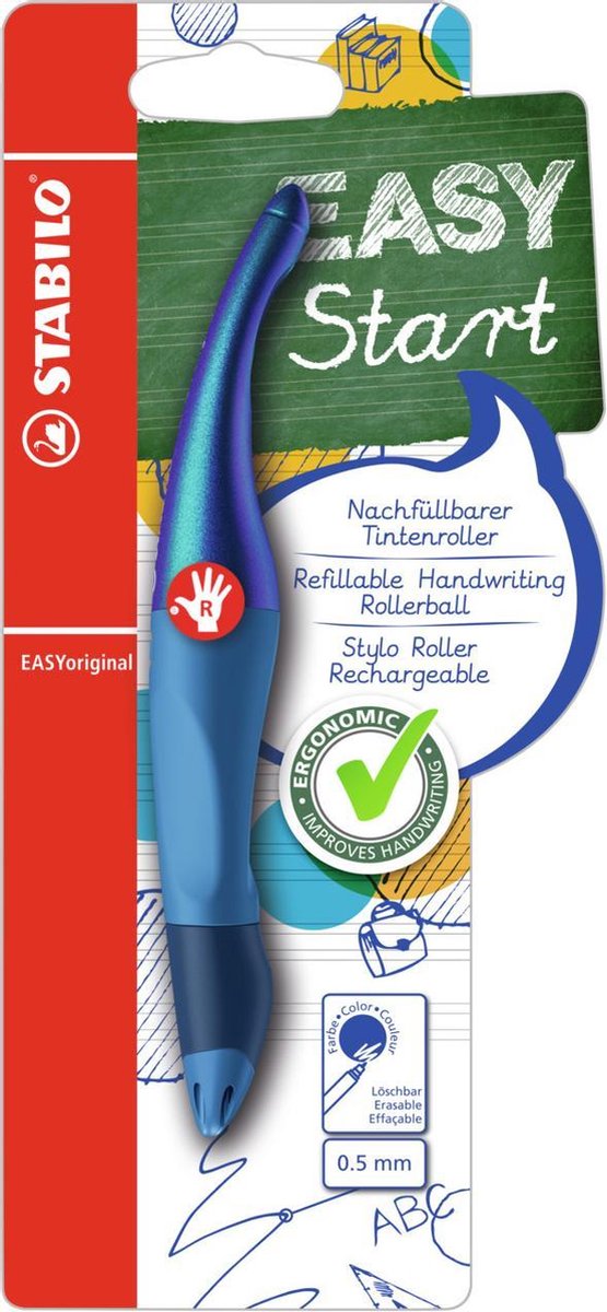 STABILO easyoriginal - ergonomische rollerball - rechtshandig - blauwe inkt - holograph edition - navulbaar - blauw