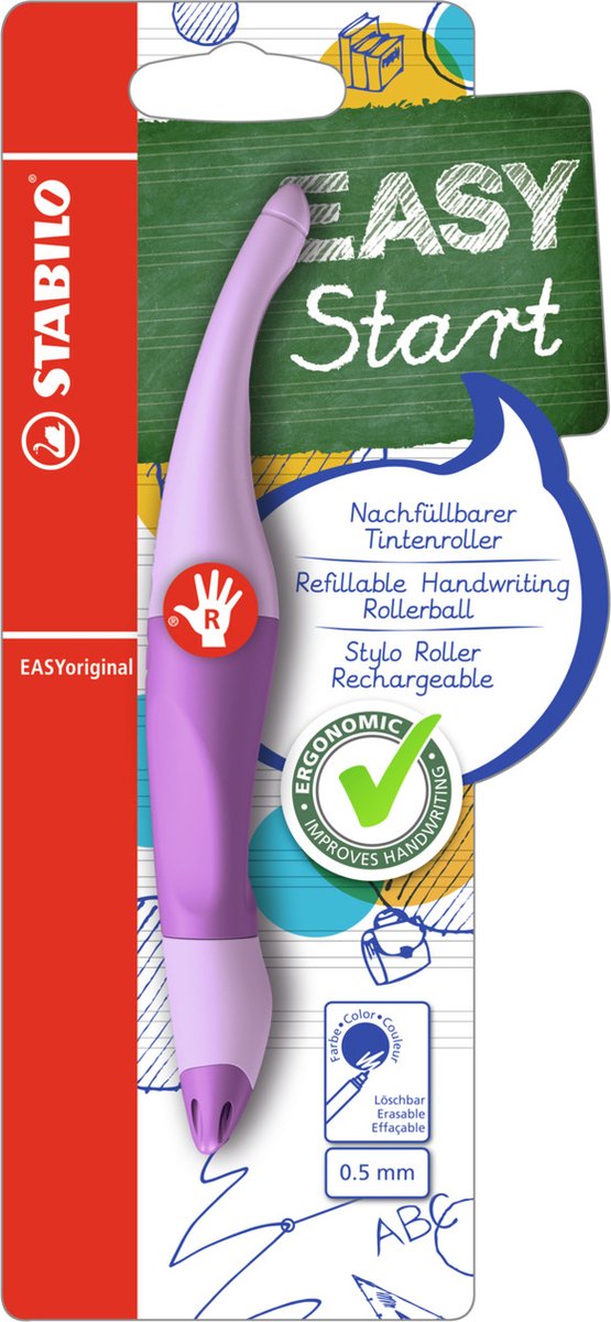 STABILO easyorginial ergonomische rollerball pen - rechtshandig - blauwe inkt - navulbaar - pastel lila blush
