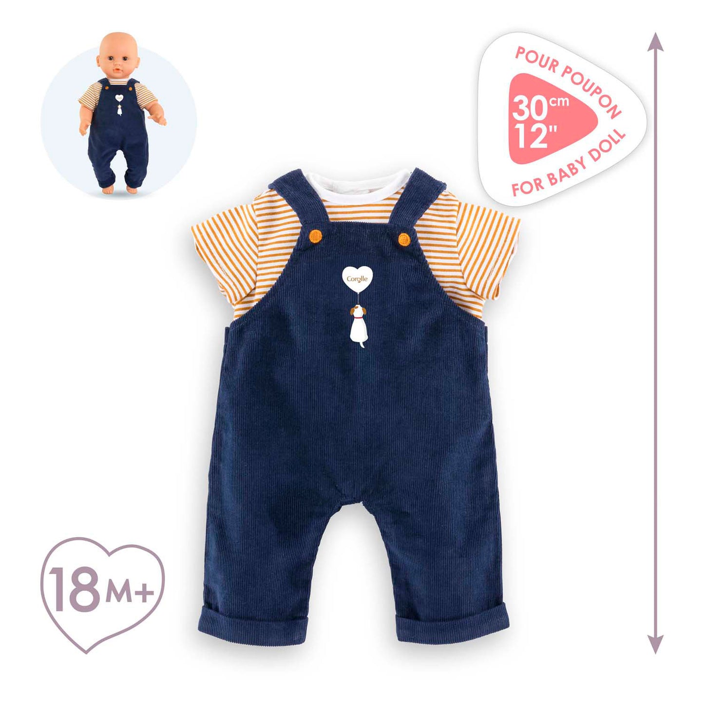 Corolle t-shirt en marineblauw overall, 30cm
