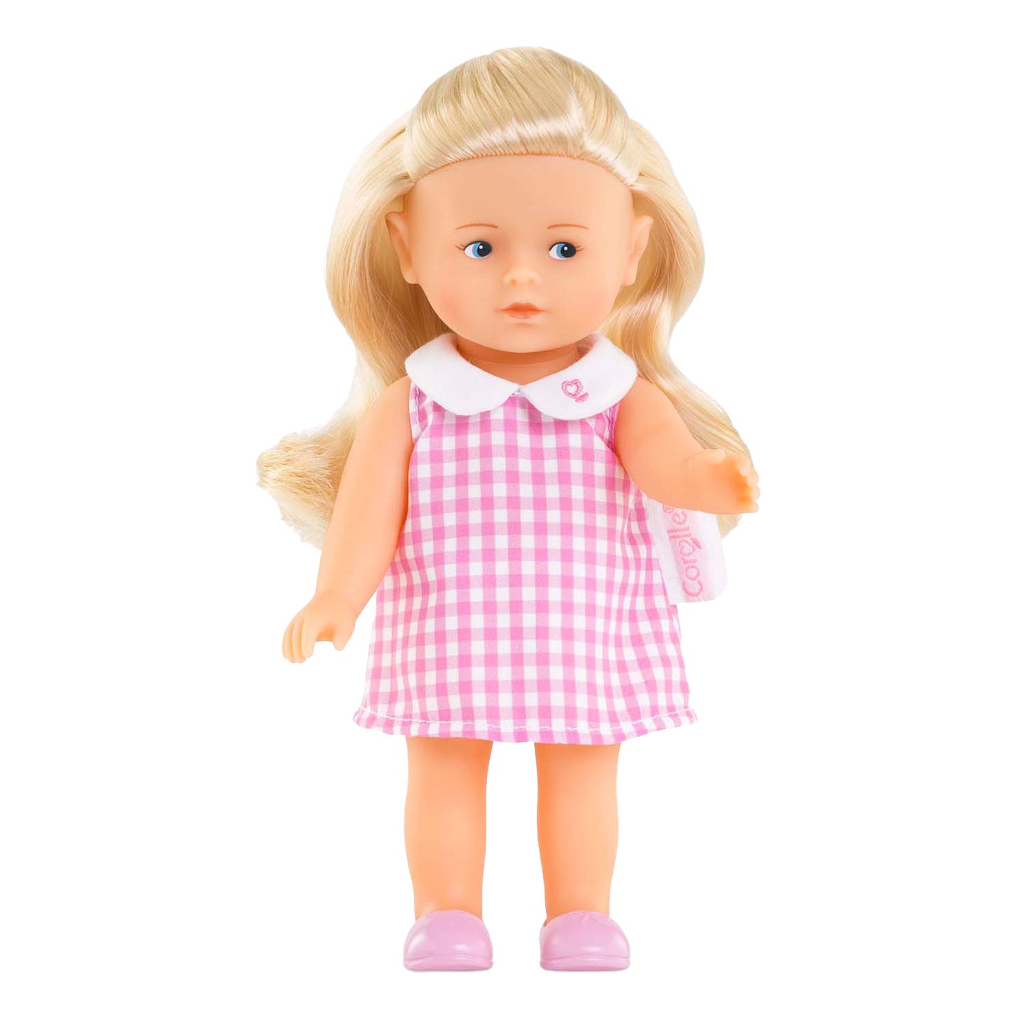 Corolle babypop mini corolline rosy met roze geruite jurk pop.