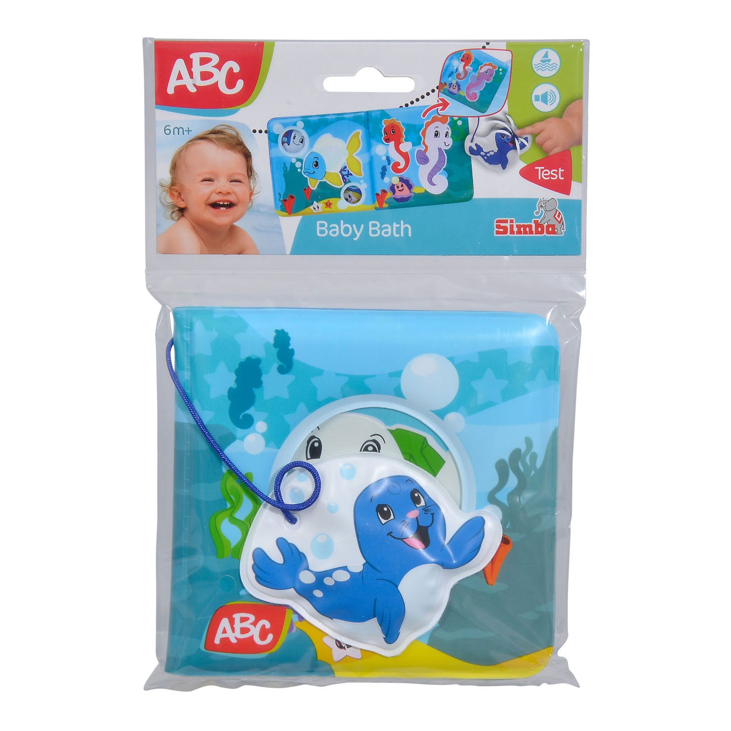 ABC magisch badboekje baby speelgoed waterpret kleurrijk zeedieren.