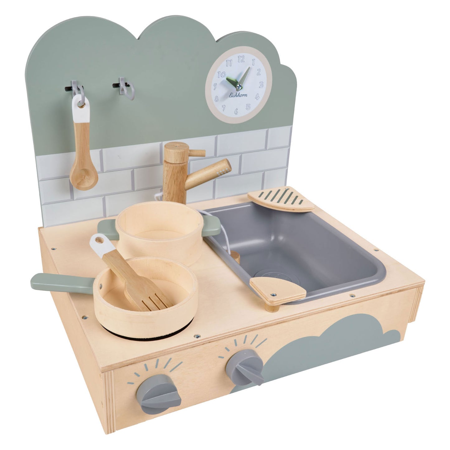 Eichhorn houten speelkeuken - compacte meeneemkeuken voor kinderen.
