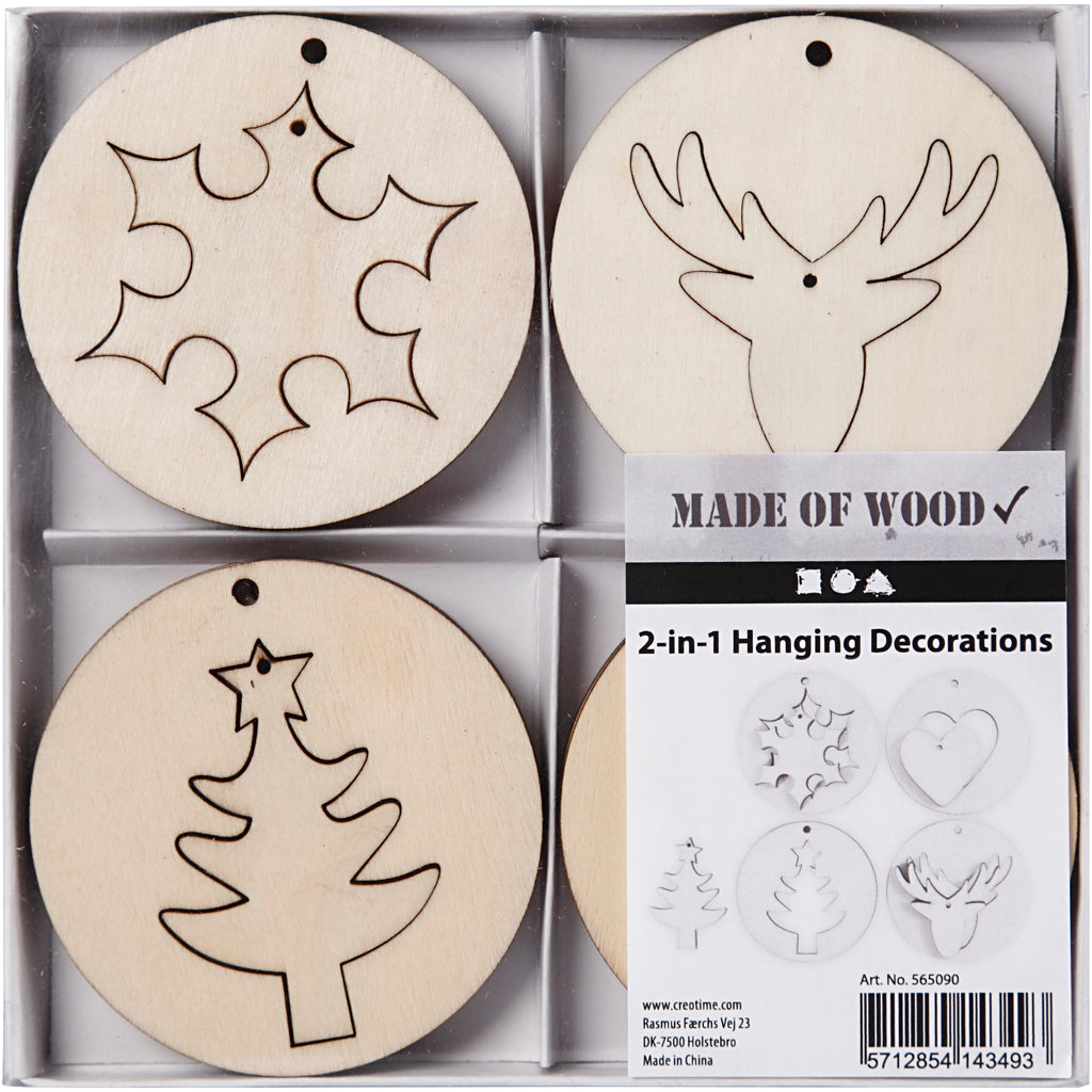 Creativ Company Https: www.cchobby.nl 2-in-1-hangende-decoraties-d-7-cm-gatgrootte-3-mm-dikte-4-mm-8-stuk-1-doos