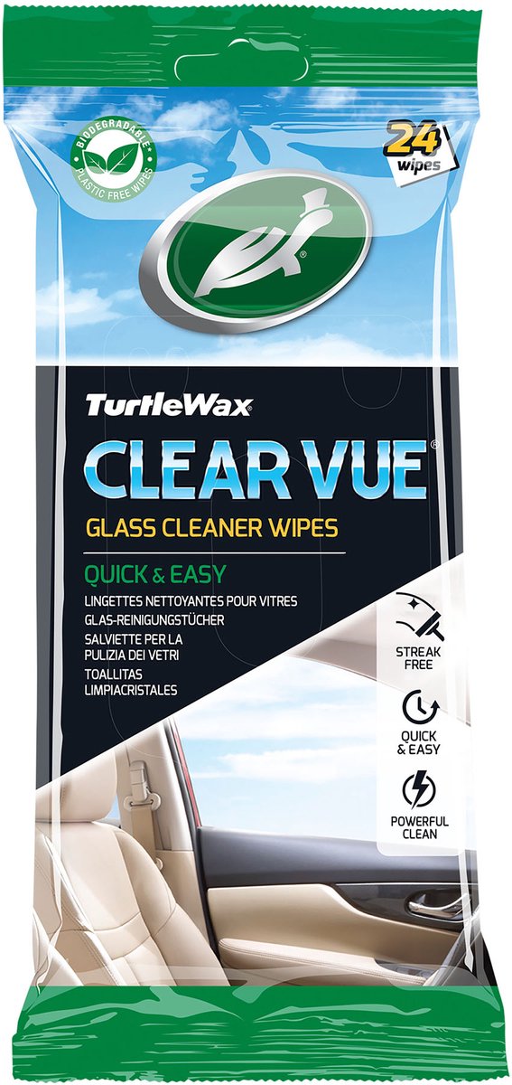 Turtle Wax clear vue glasreinigingsdoekjes - superieure reiniging - voor glas en spiegeloppervlakken - binnen en buiten de auto - in hersluitbare verpakking - 24 doekjes