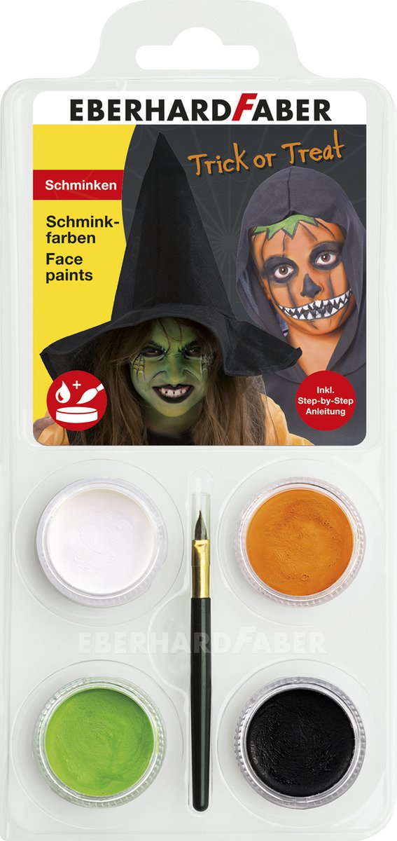 Eberhard Faber schminkset - pompoen heks - wit, oranje, groen, zwart - ef-579029