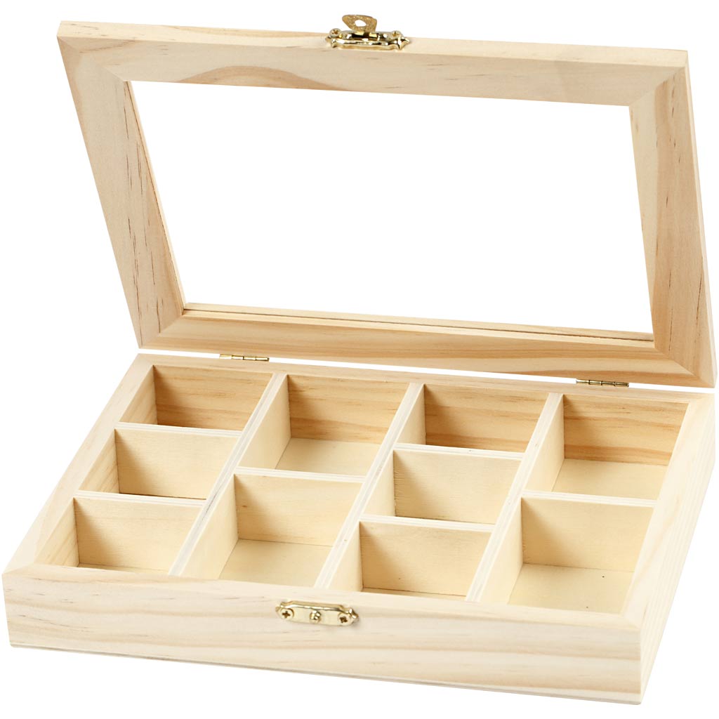Creativ Company Https: www.cchobby.nl doos-met-glazen-deksel-afm-15-5x20-5x3-5-cm-gatgrootte-4-3x6-6-cm-1-stuk