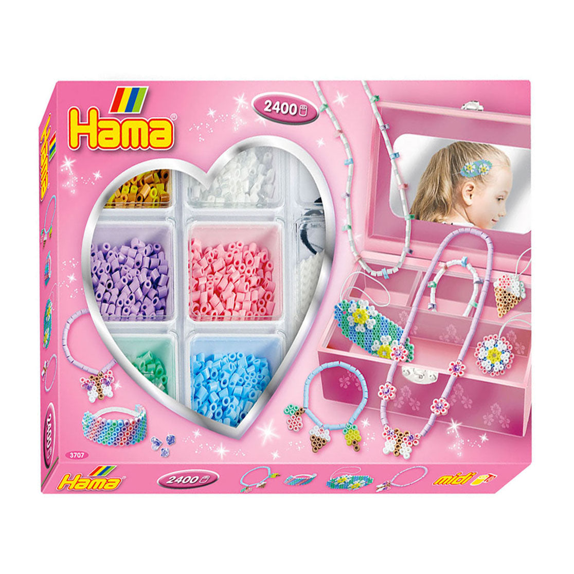 Hama midi strijkkralenset sieraden maken roze , 2400st.