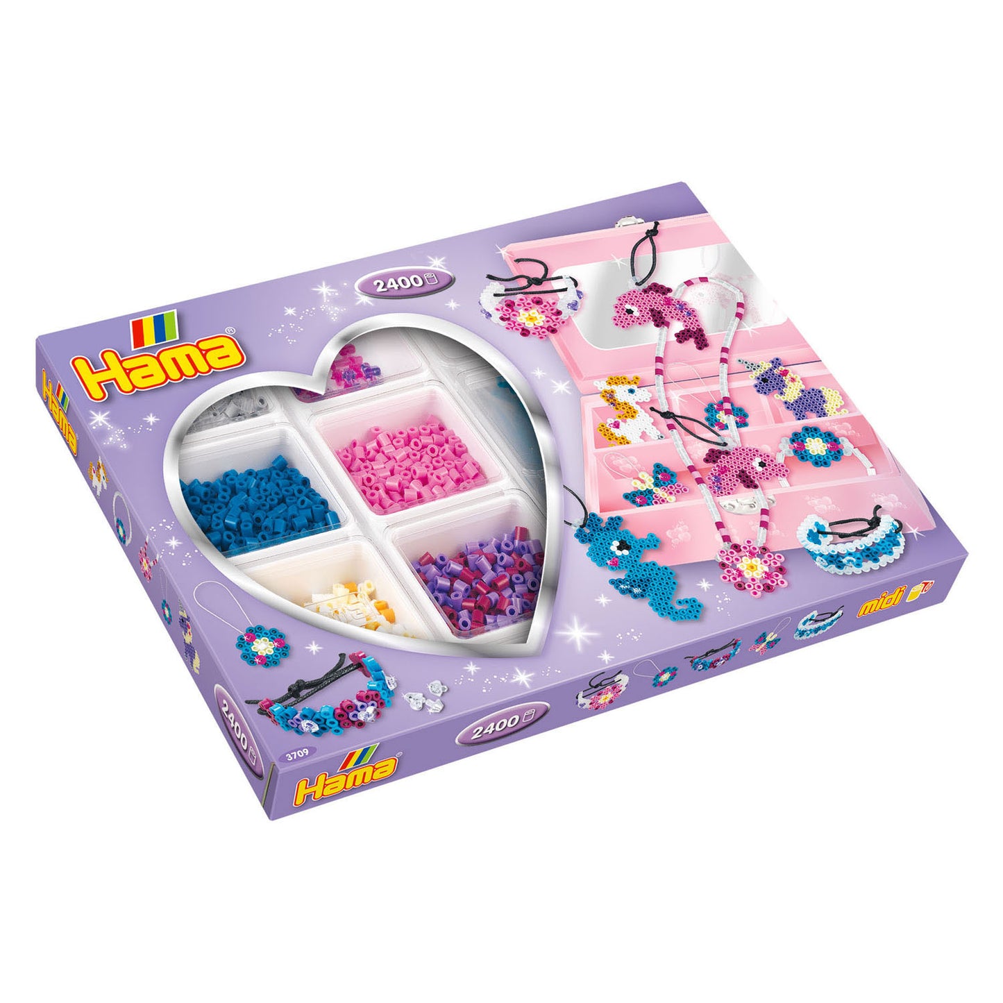 Merkloos Sans Marque Hama midi strijkkralenset sieraden maken paars, 2400st.