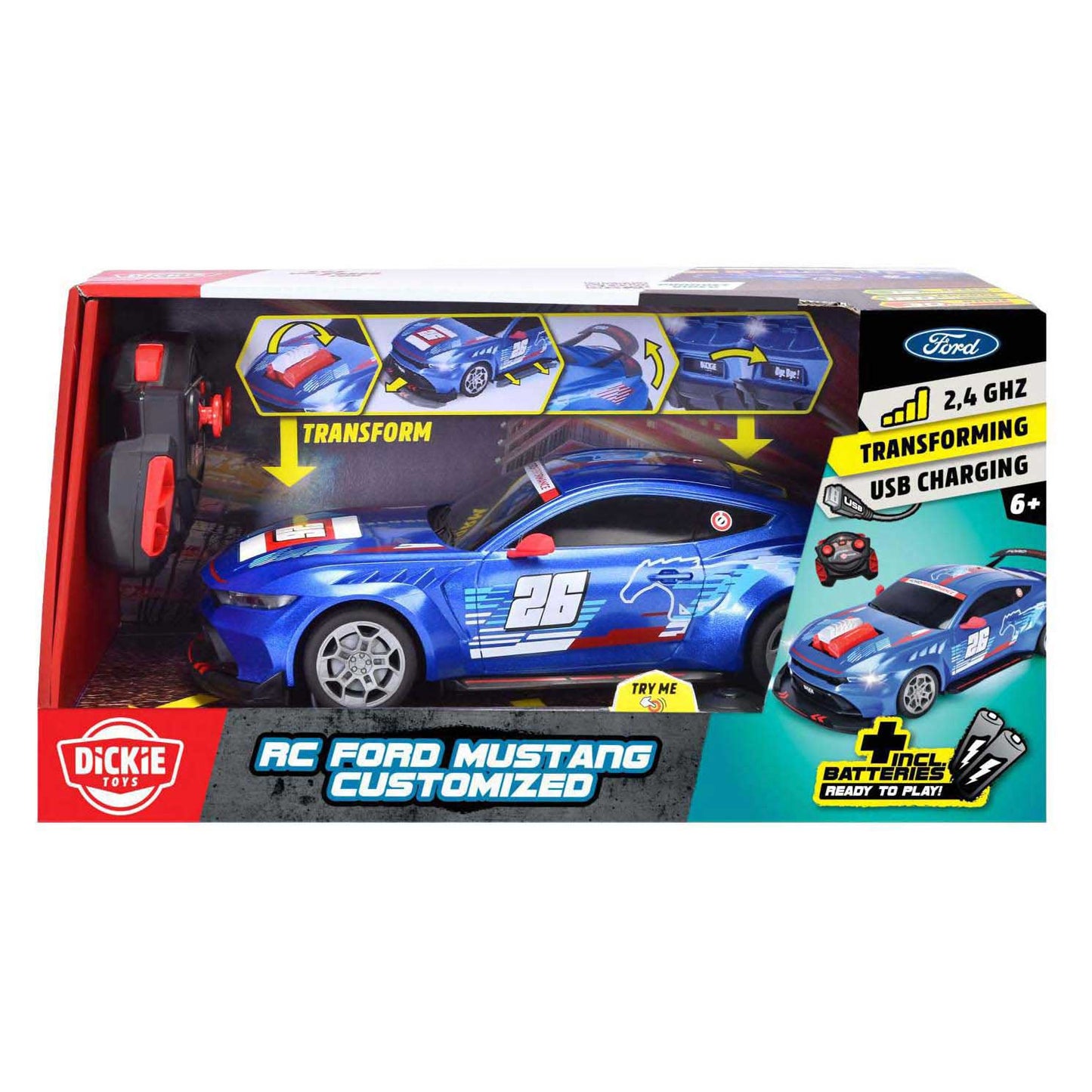 Dickie Simba toys - rc ford mustang customized, try me, rtr - 201105014