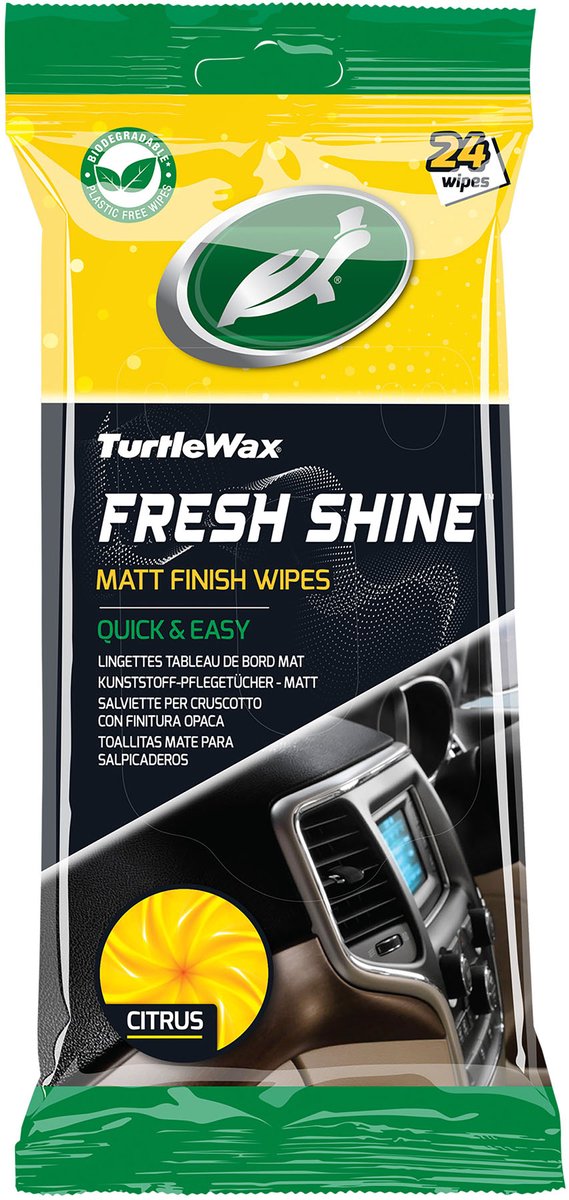 Turtle Wax fresh shine matt interieurreiniger doekjes - superieure reiniging - voor alle interieur kunststoffen – antistatisch - natuurlijke matte finish - in hersluitbare verpakking - 24 doekjes
