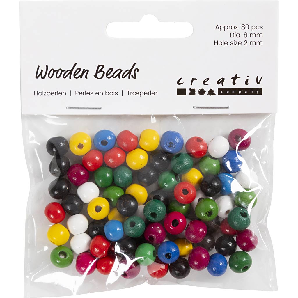 Creativ Company Https: www.cchobby.nl houten-kralen-d-8-mm-gatgrootte-2-mm-ca-80-stuk-diverse-kleuren-15-gr-1-doos
