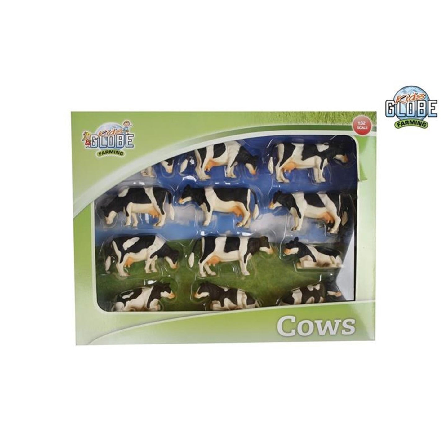 Kids Globe Koe 1:32 zwart wit liggend staand 12 st