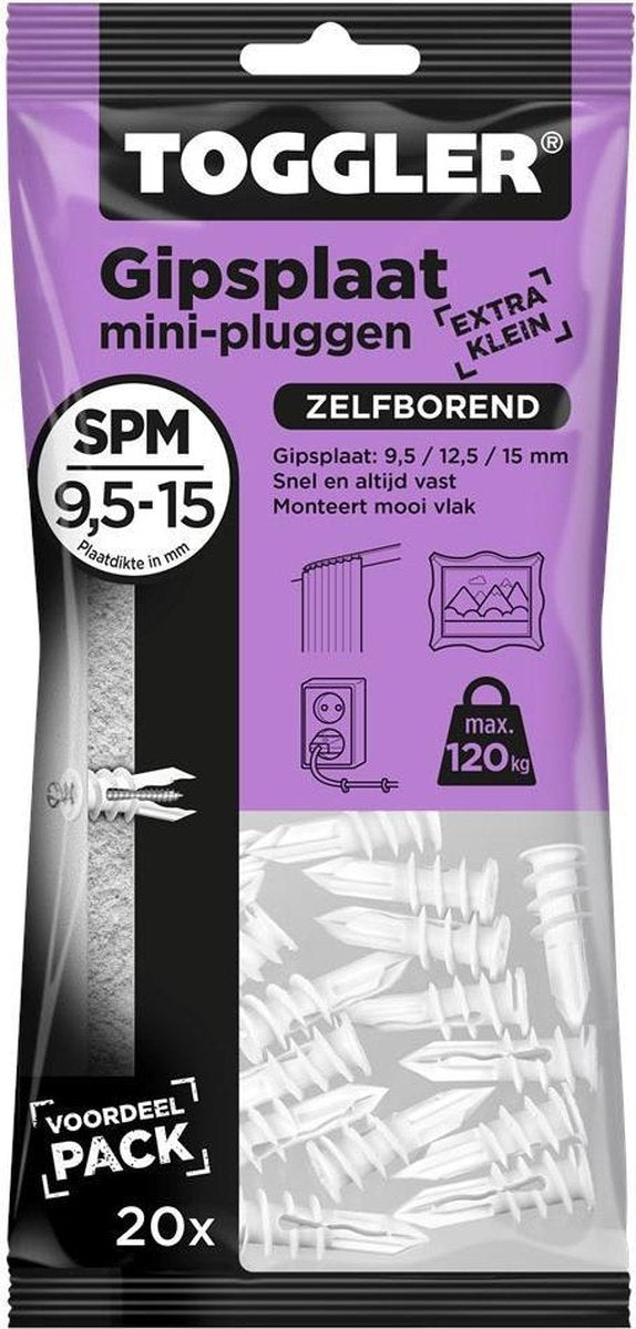 Toggler Gipsplaatplug spm zelfborend zakje 20 stuks