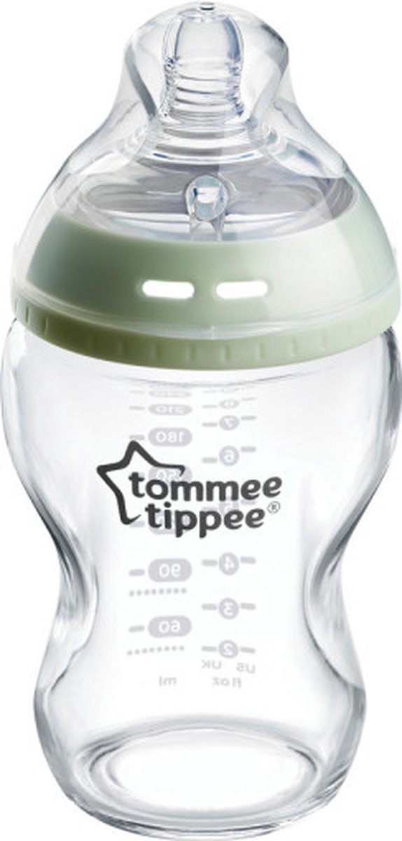 Tommee Tippee natural start glazen babyfles - set van 1 x 250ml baby fles - lage toevoersnelheid 0m+