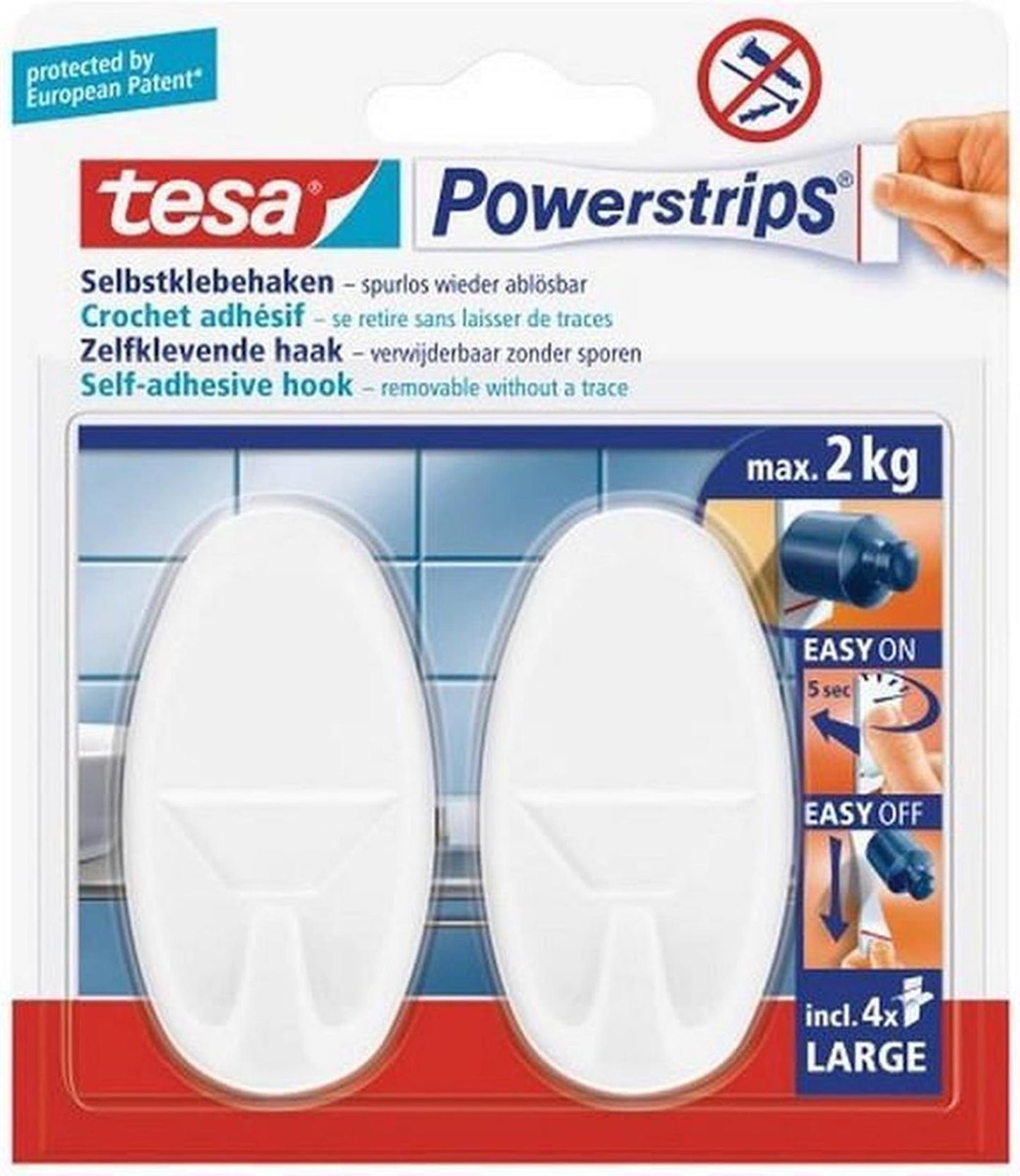 Tesa haak l ovaal wit