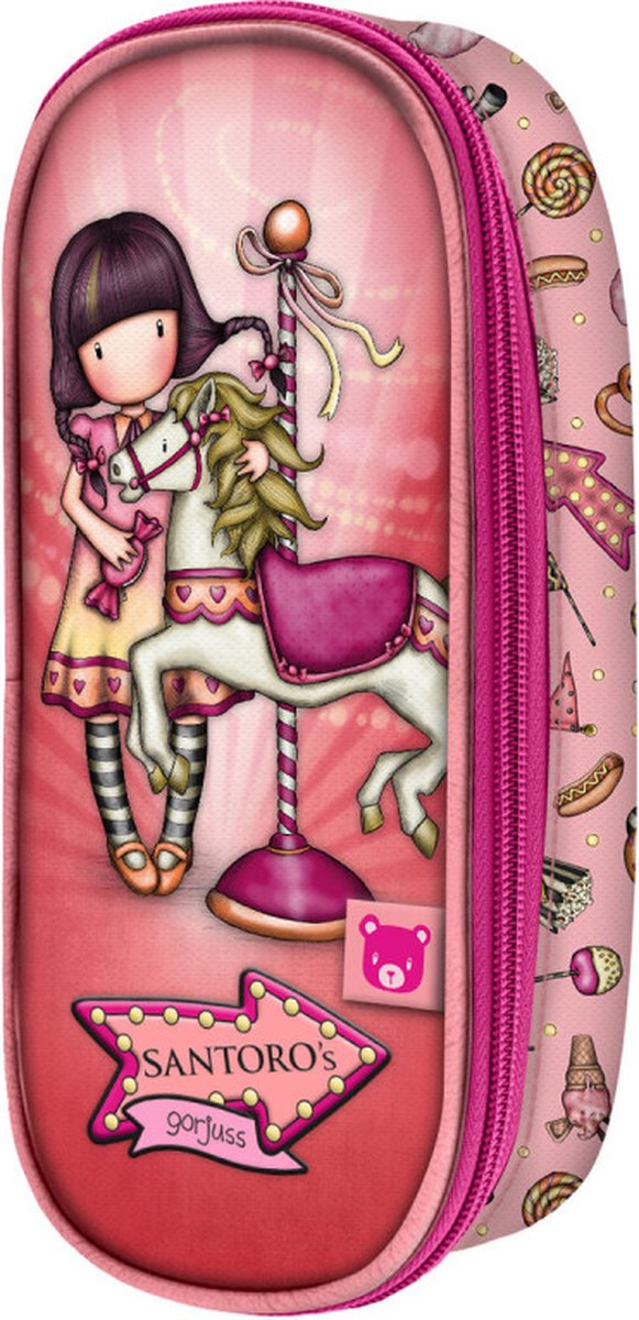 Gorjuss Schoolpennenzak carousel zalm (10 x 23 x 6 cm)