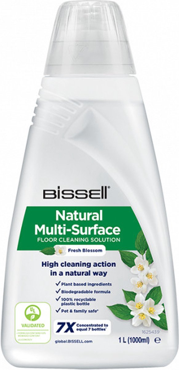 BISSELL natural multi-surface vloerreinigingsmiddel - schoonmaakmiddel voor harde vloeren tapijt* - vlekkenverwijderaar voor crosswave, spinwave hydrowave vloerreinigers - plantaardig biologisch - bloesem geur - 1 liter vlekkenreiniger - 3096