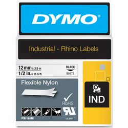 Tape nylon Rhino Dymo 12mmx3,5m zwart wit