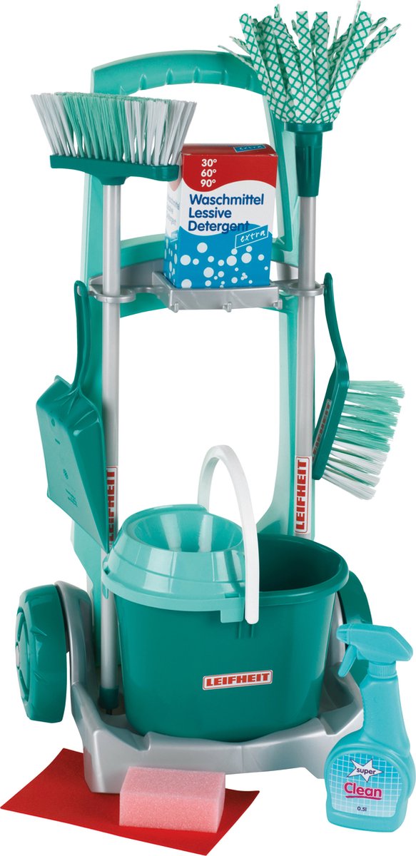 Klein Toys leifheit speelgoed schoonmaaktrolley - incl. schoonmaak accessoires - turquoise