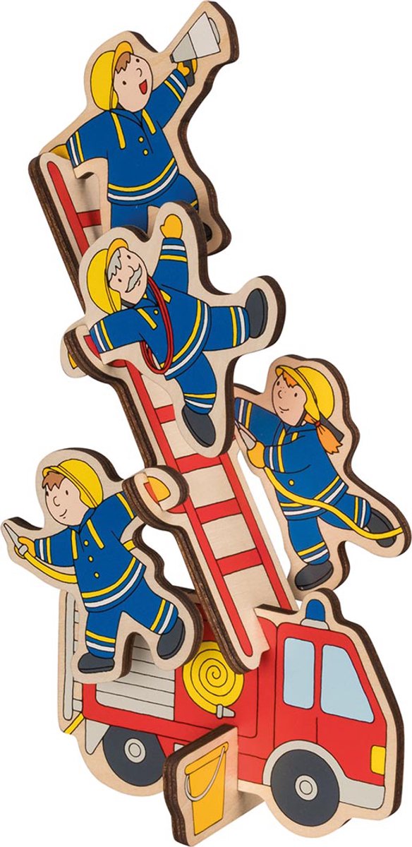 Goki Puzzel: de brandweer 30x21x0,8cm, 9-delig, hout, puzzelstukjes blijven rechtop staan, 2+