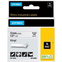 Tape gekleurd vinyl Rhino Dymo 12mmx5,5m zwart wit