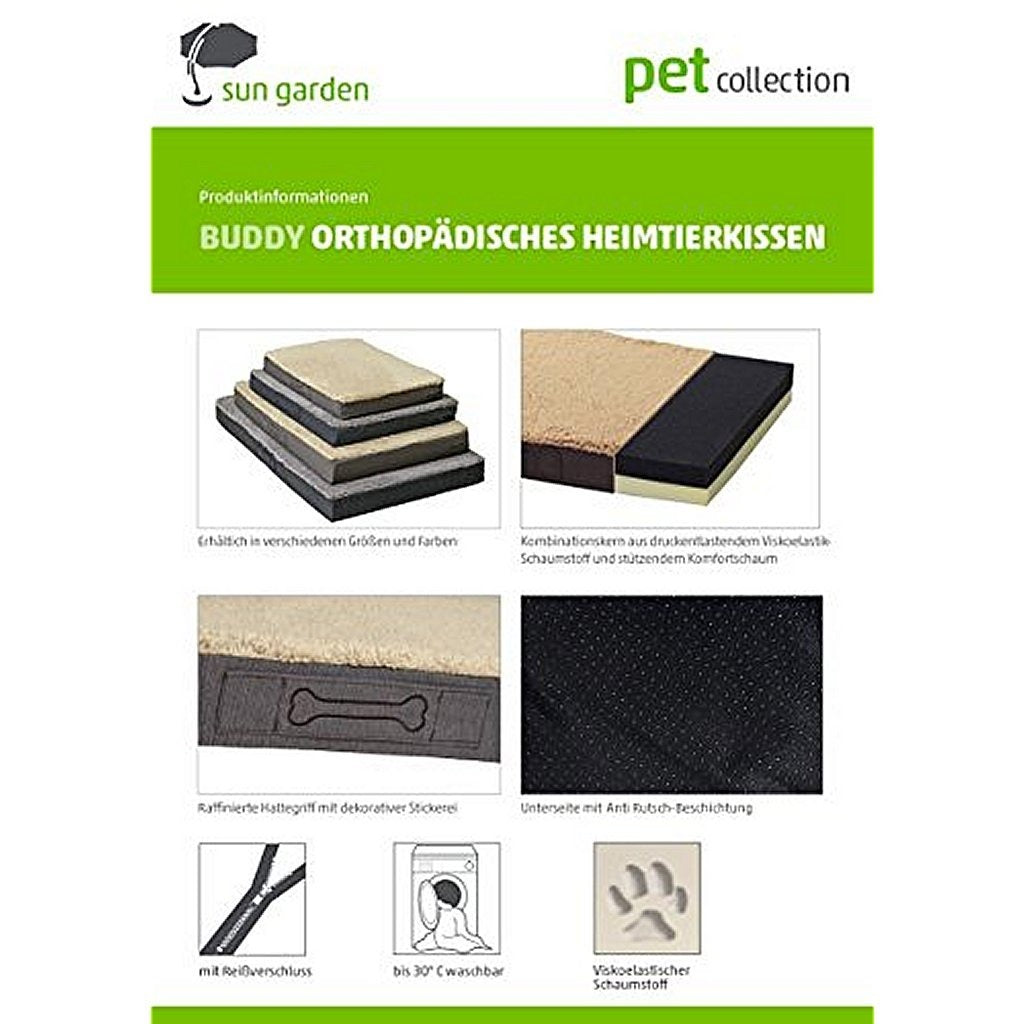 Sun Garden buddy orthopedisch hondenkussen 72x50x8cm donkerbruin