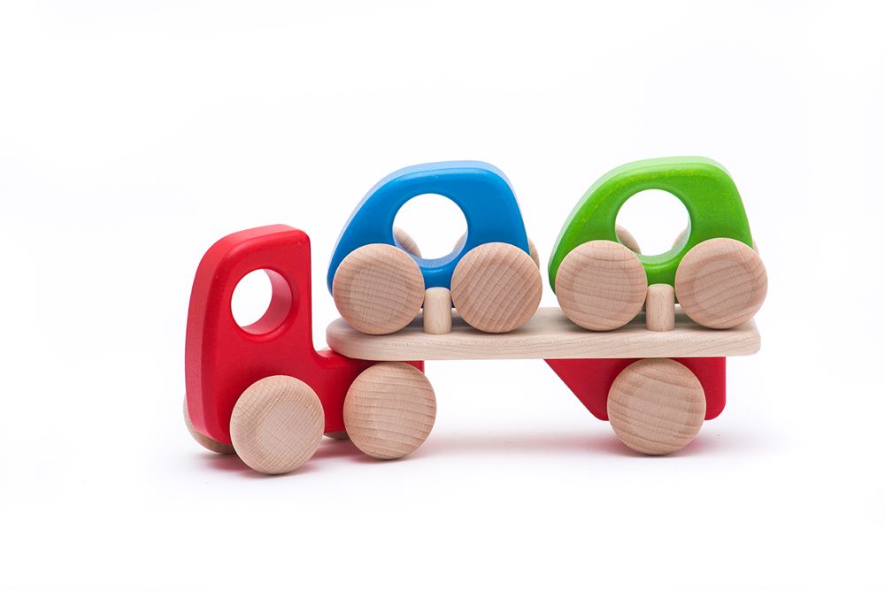 BAJO houten Autotransporter. 21x5,2x10,5