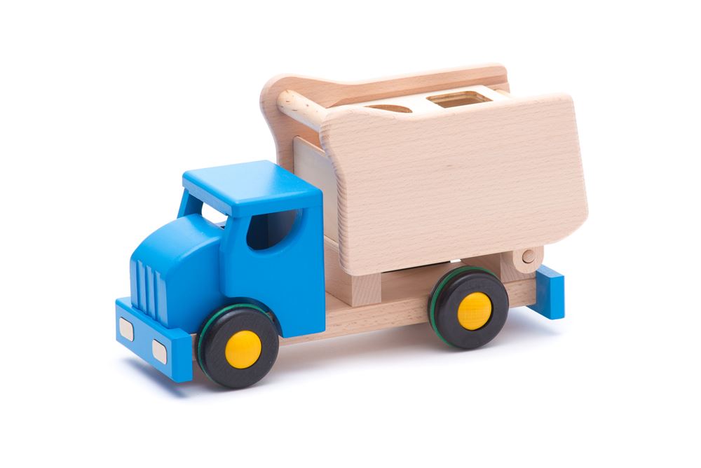BAJO houten kiepwagen met blokken blauw.