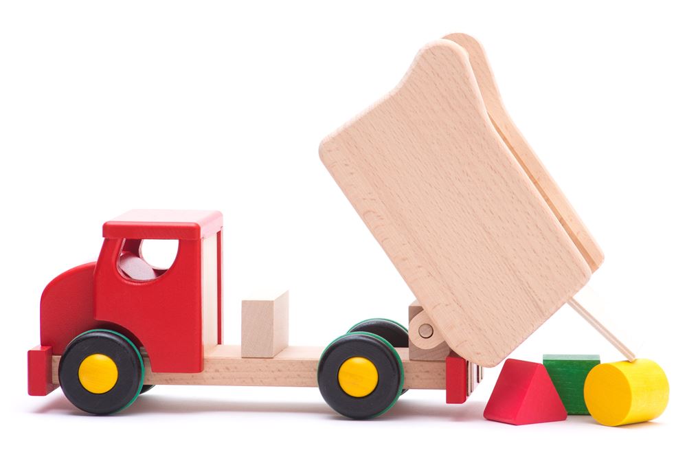 BAJO houten kiepwagen met blokken rood.