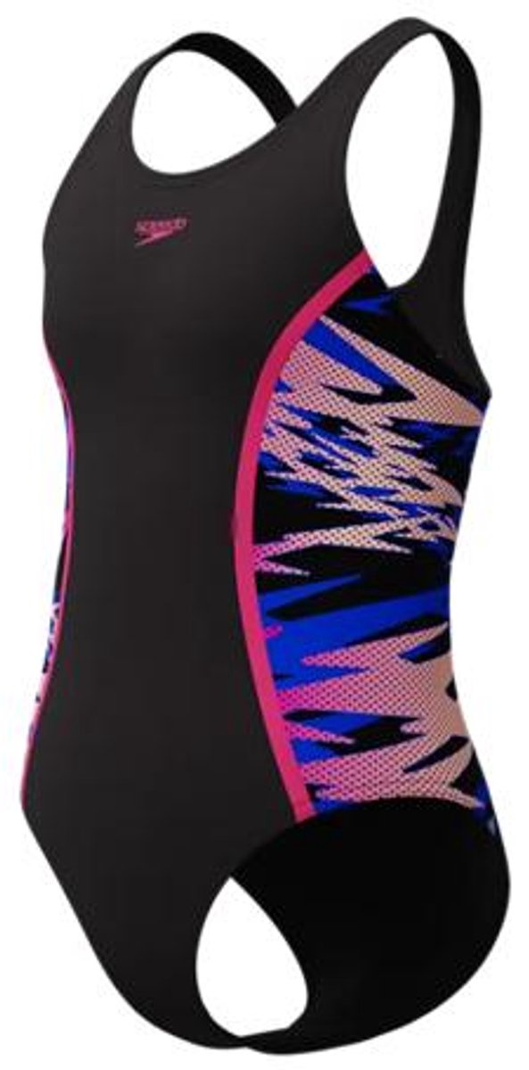 Speedo h-boom splice muscleback 1 piece meisjes sportbadpak - zwart roze