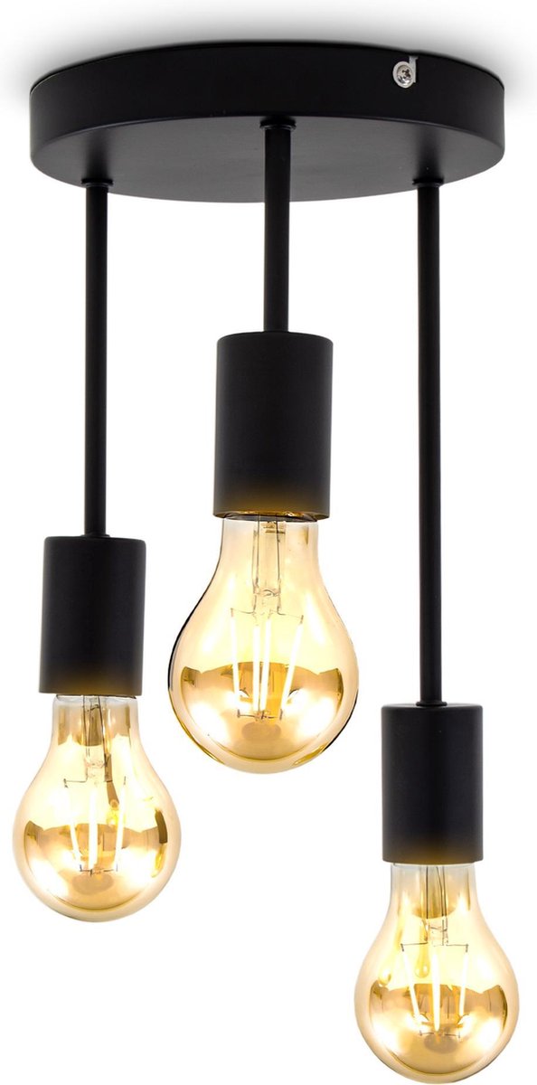 B.K.Licht - plafondspots - zwarte opbouwspots - industrieel - metaal - plafonniére - e27 fitting - excl. lichtbronnen