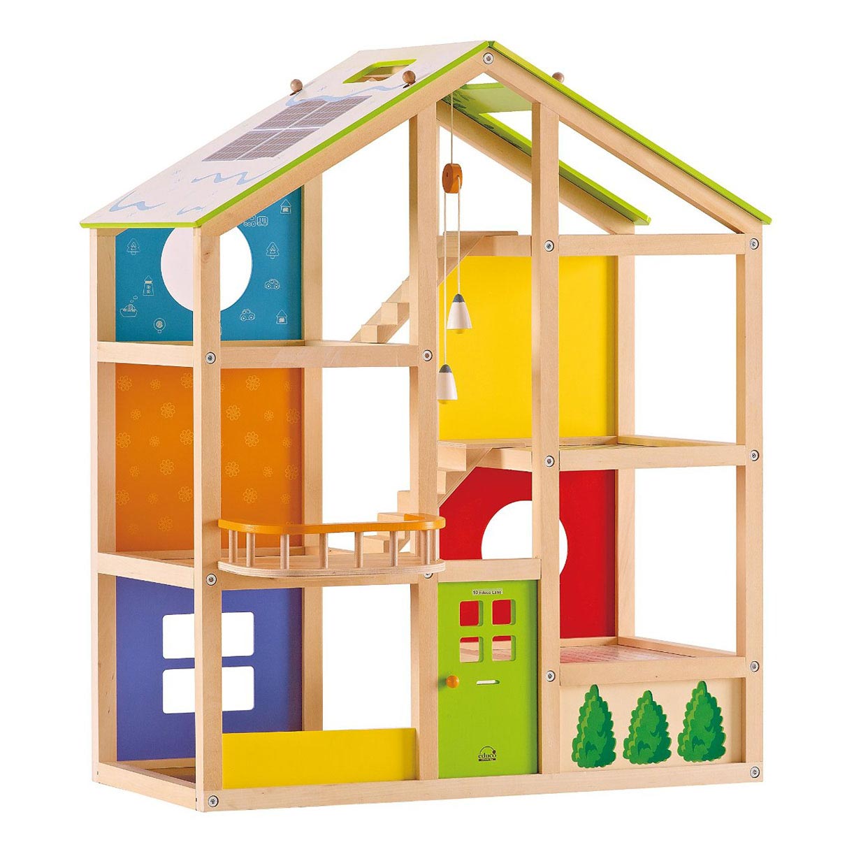 Hape houten 4 seizoenen poppenhuis met meubels