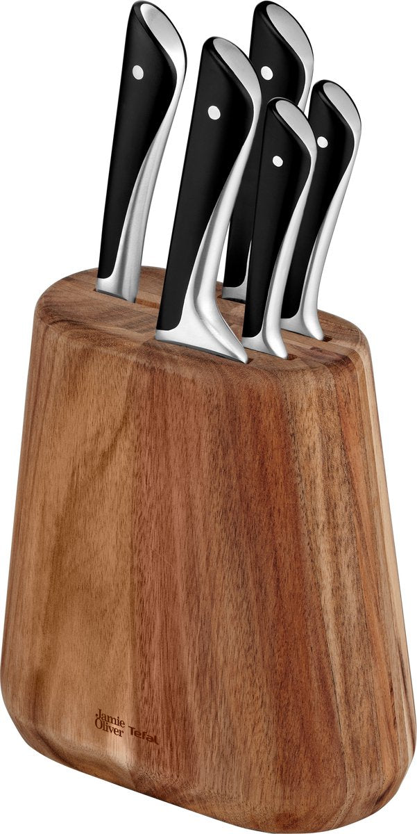 Jamie Oliver By Tefal messenset - 5-delig - inclusief messenblok - rvs - voor professioneel gebruik