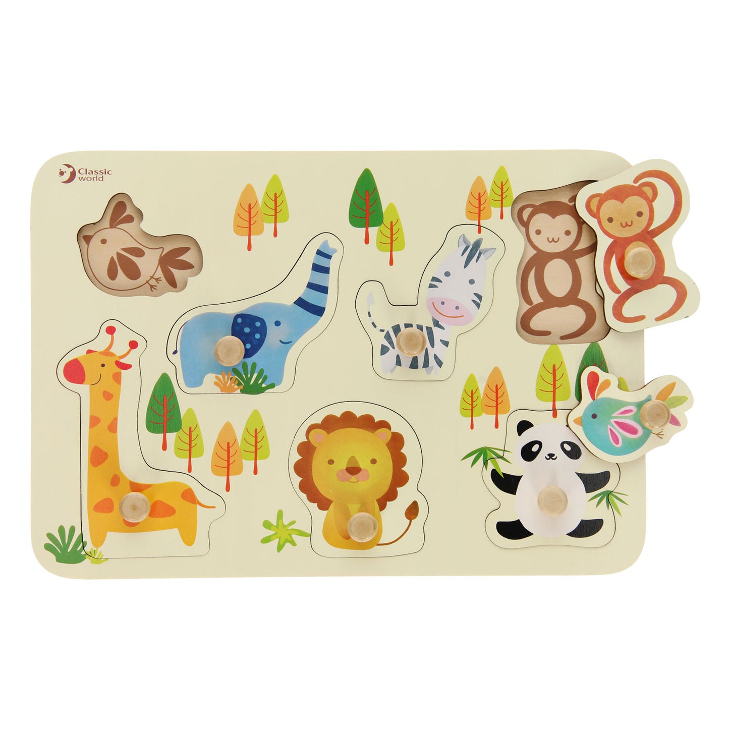 Classic World houten noppenpuzzel wilde dieren, 7st.