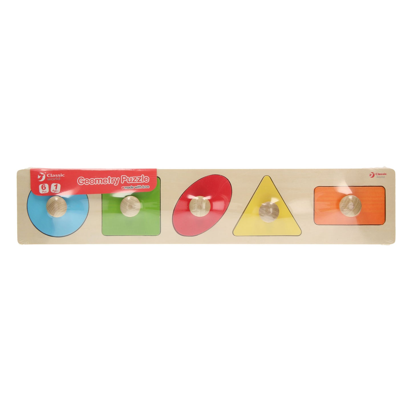 Classic World houten noppenpuzzel vormen, 5st.