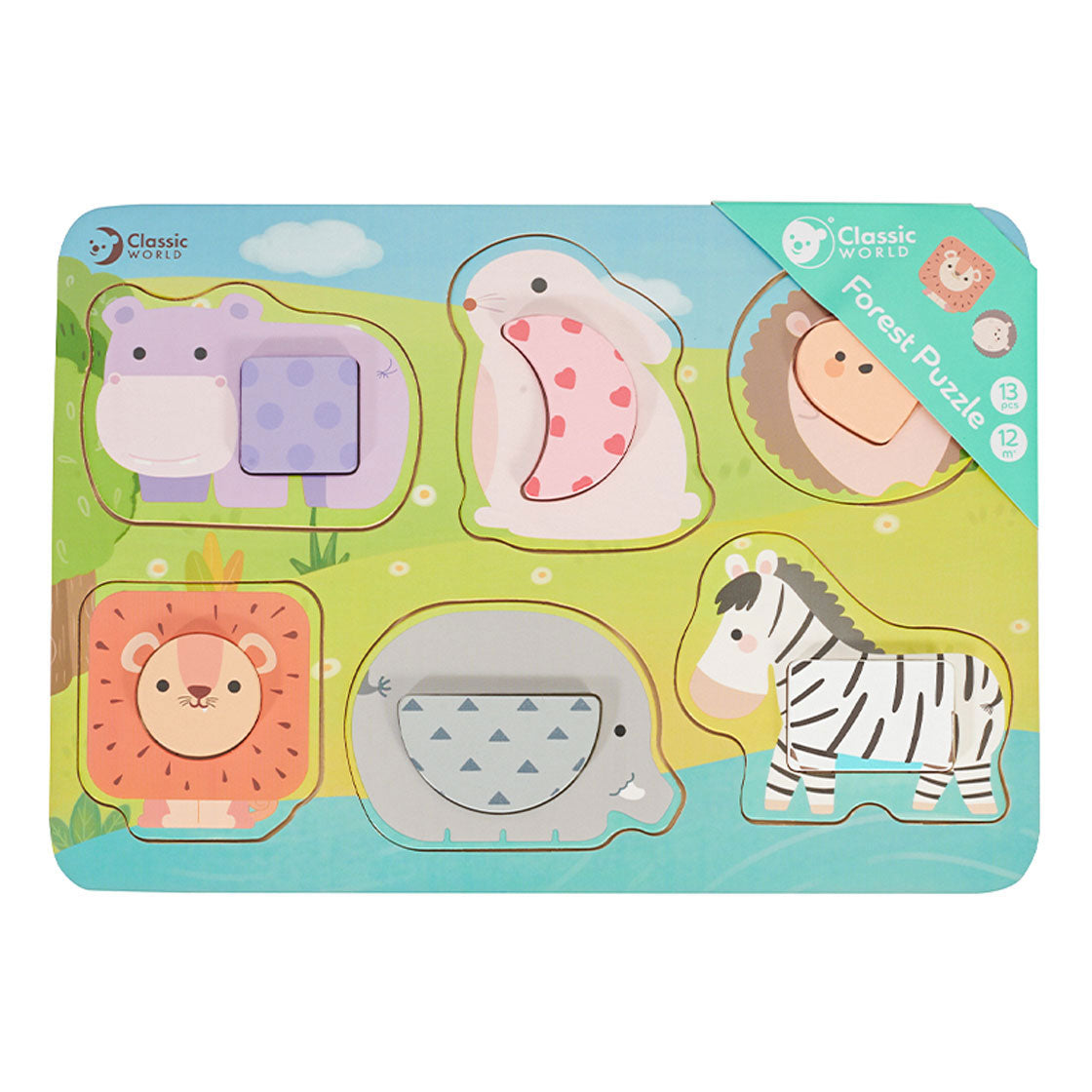 Classic World houten puzzel wilde dieren, 13st.
