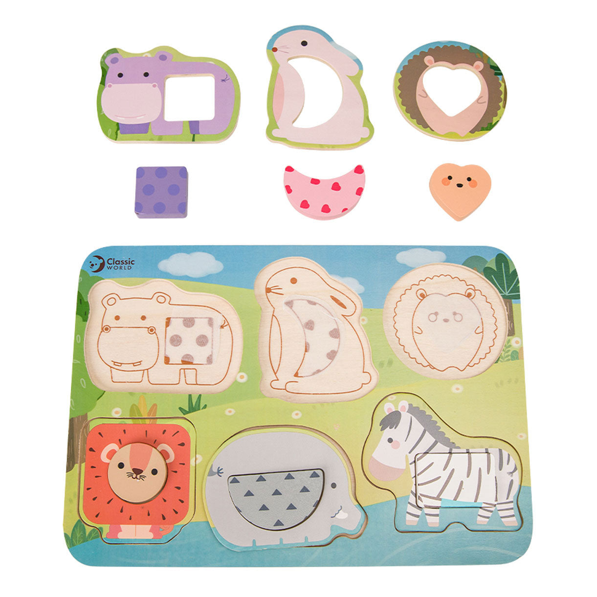 Classic World houten puzzel wilde dieren, 13st.