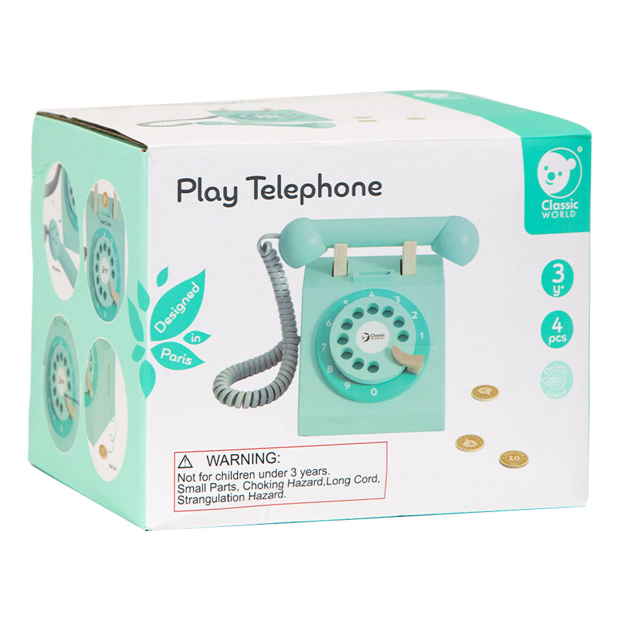 Classic World houten retro telefoon turquoise