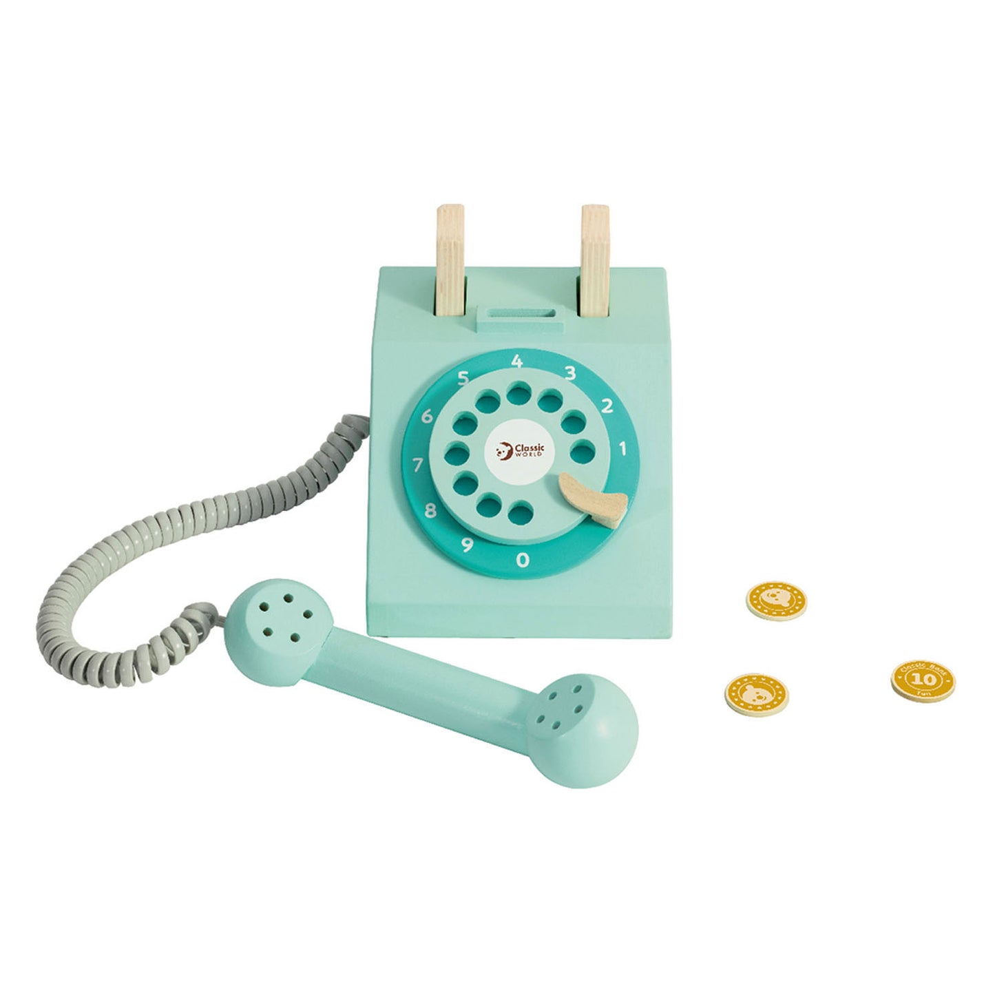 Classic World houten retro telefoon turquoise